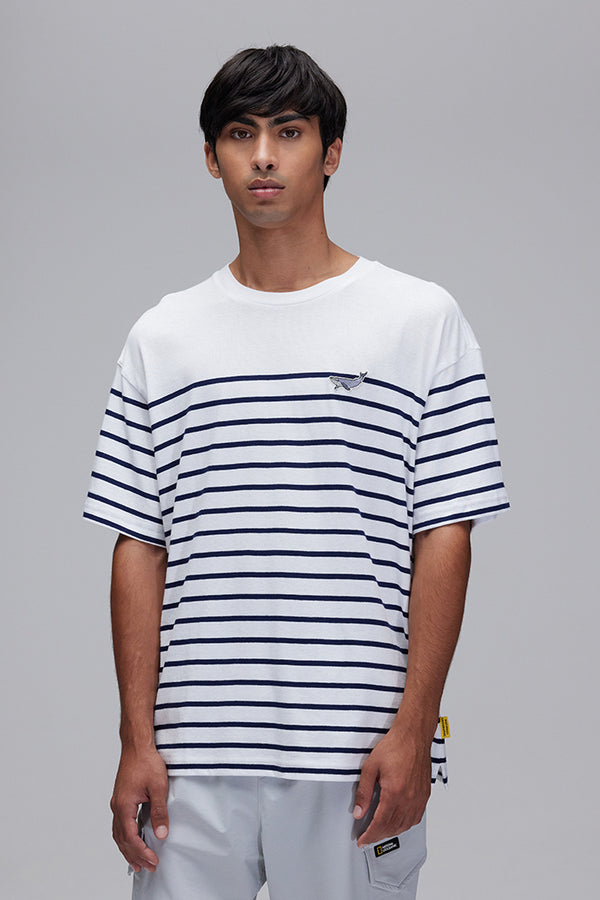 Stripe Embroidered Whale T-shirt